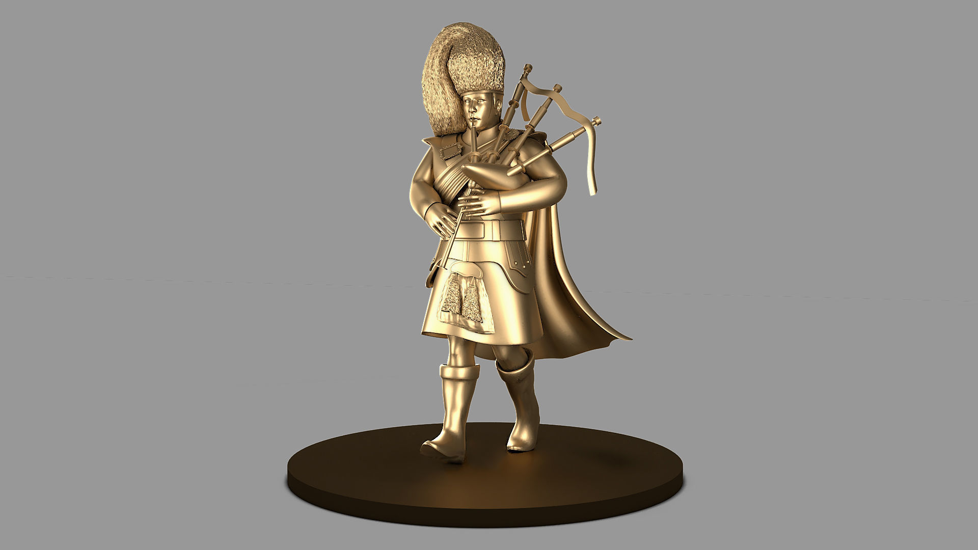 Bagpiper 3D model Fat Man in Gold Color  3D model_3