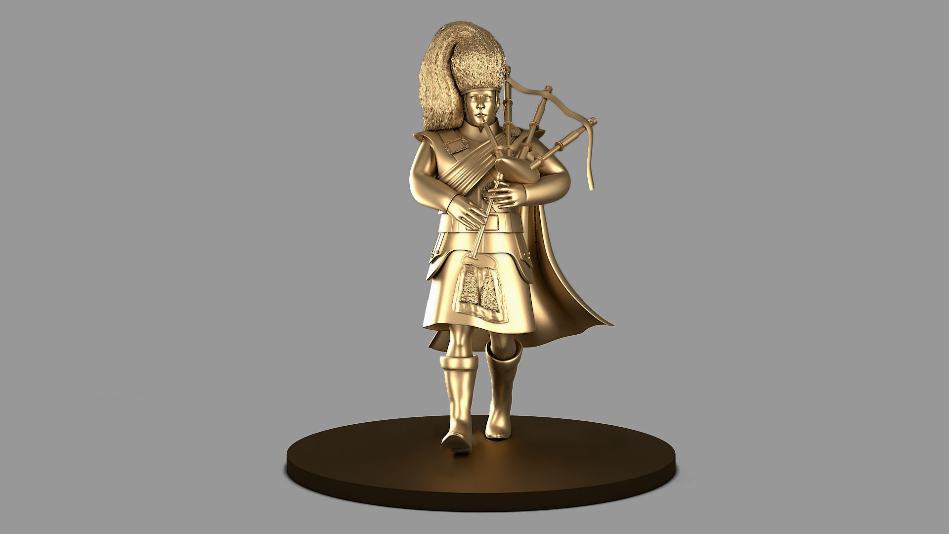 Bagpiper 3D model Fat Man in Gold Color  3D model_1