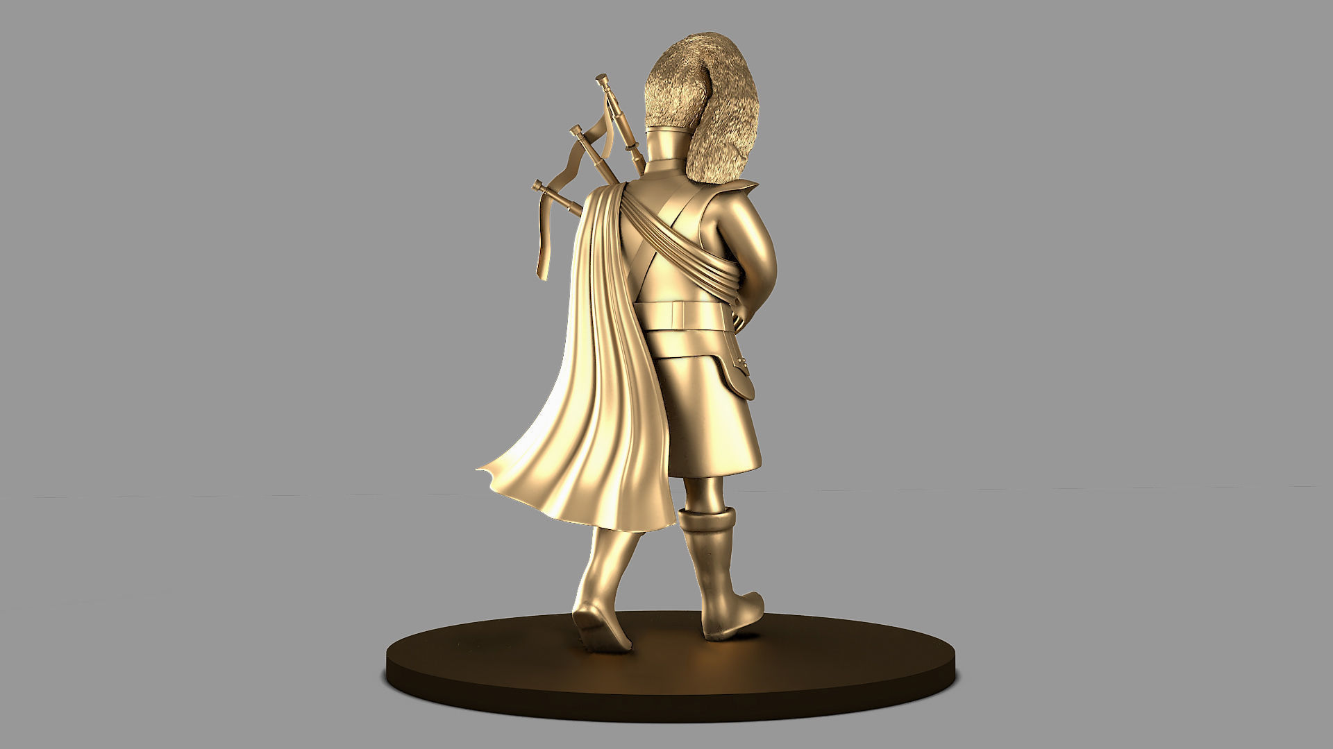 Bagpiper 3D model Fat Man in Gold Color  3D model_5