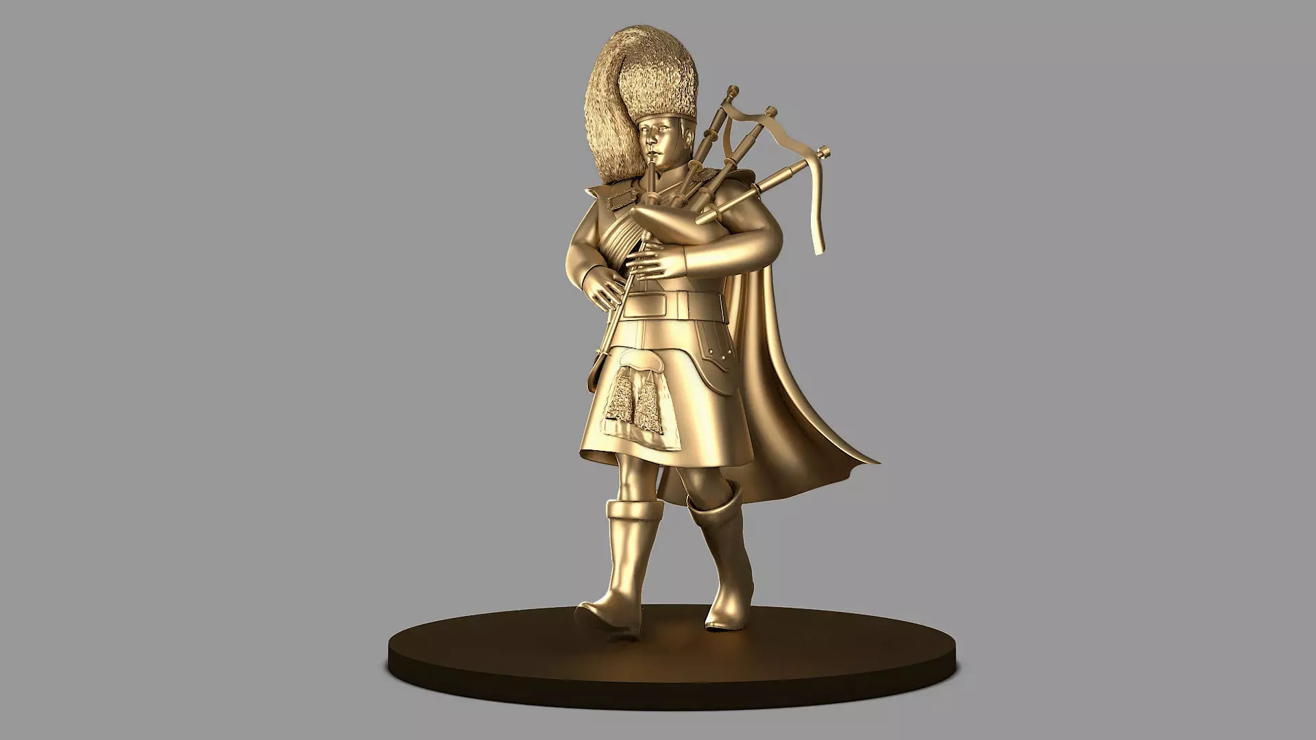 Bagpiper 3D model Fat Man in Gold Color  3D model_0