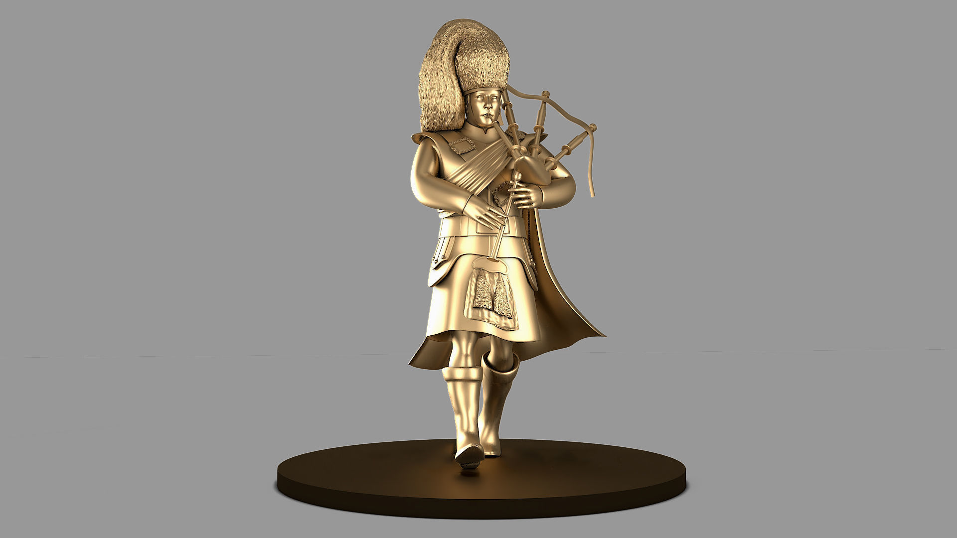 Bagpiper 3D model Fat Man in Gold Color  3D model_4