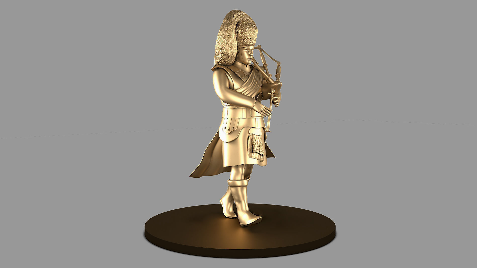 Bagpiper 3D model Fat Man in Gold Color  3D model_2