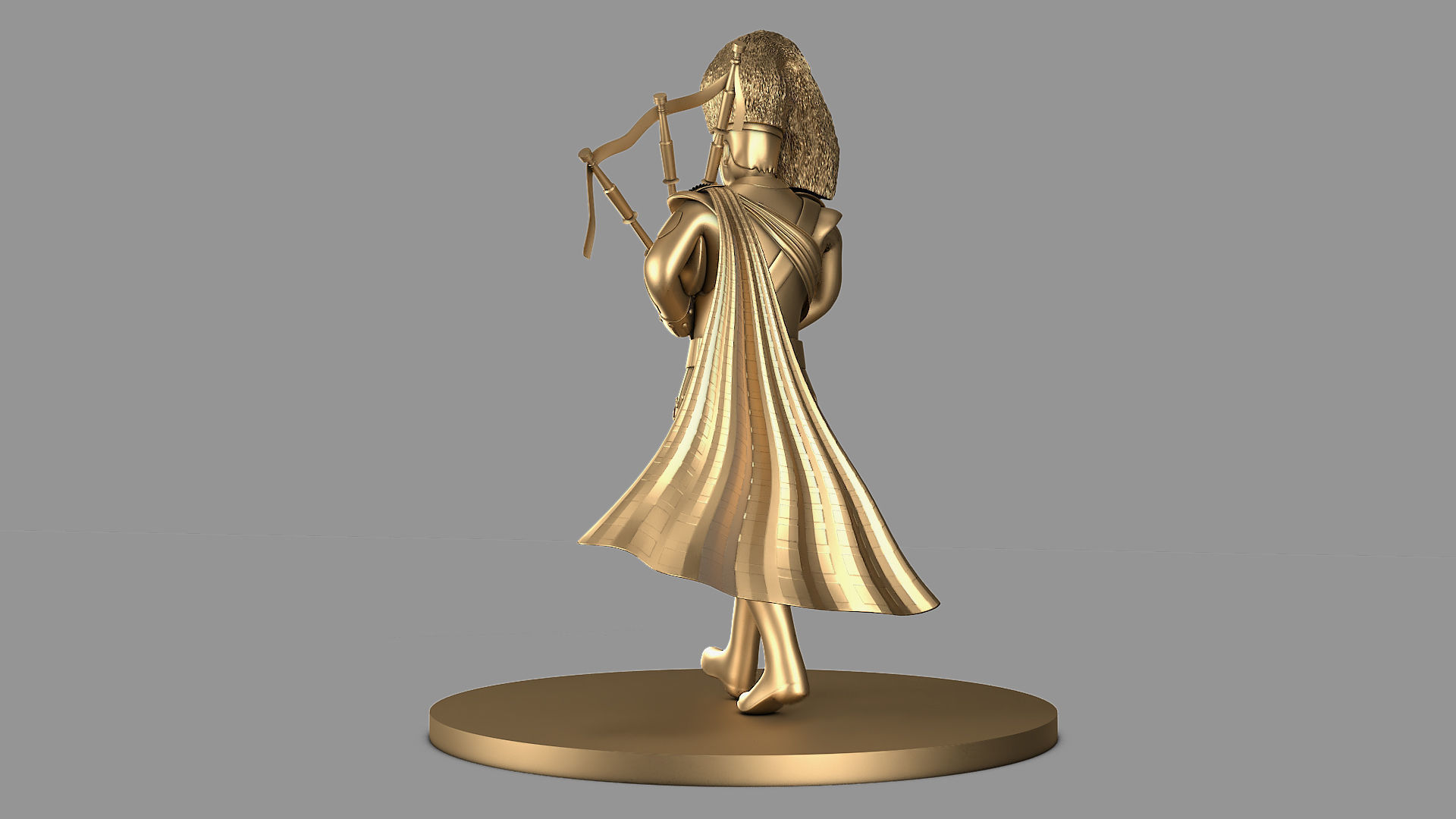 Bagpiper 3D model Thin Man in Gold Color  3D model_5
