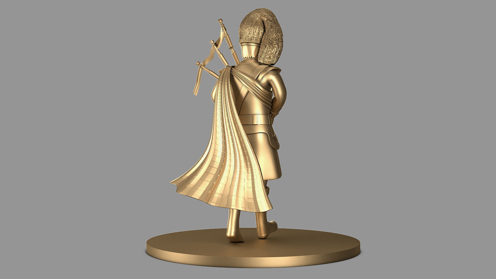 Bagpiper 3D model Thin Man in Gold Color  3D model_6