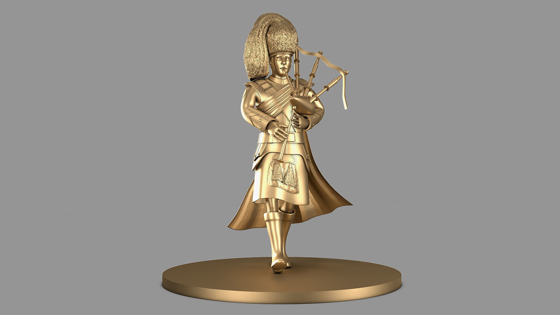 Bagpiper 3D model Thin Man in Gold Color  3D model_4