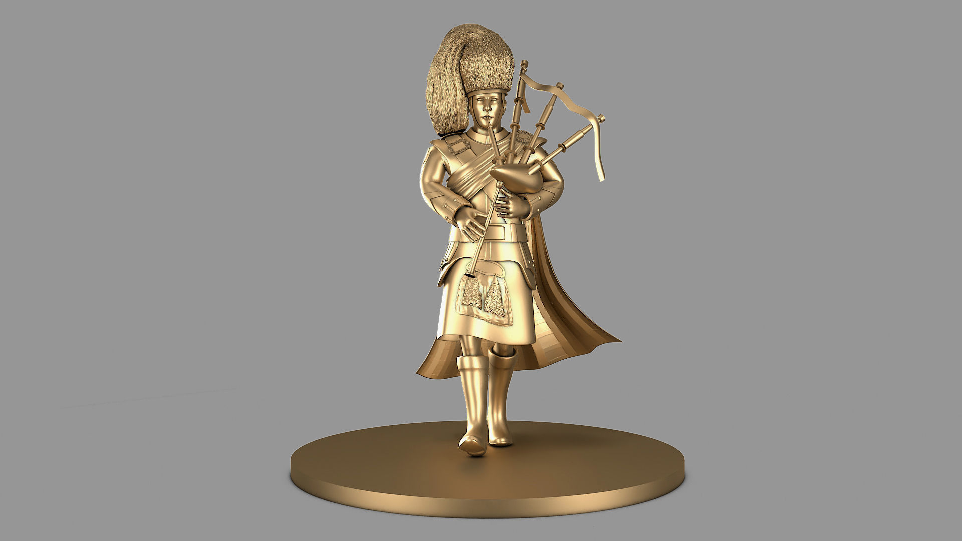 Bagpiper 3D model Thin Man in Gold Color  3D model_1