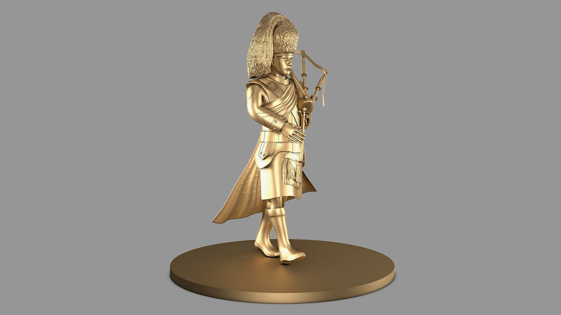 Bagpiper 3D model Thin Man in Gold Color  3D model_2