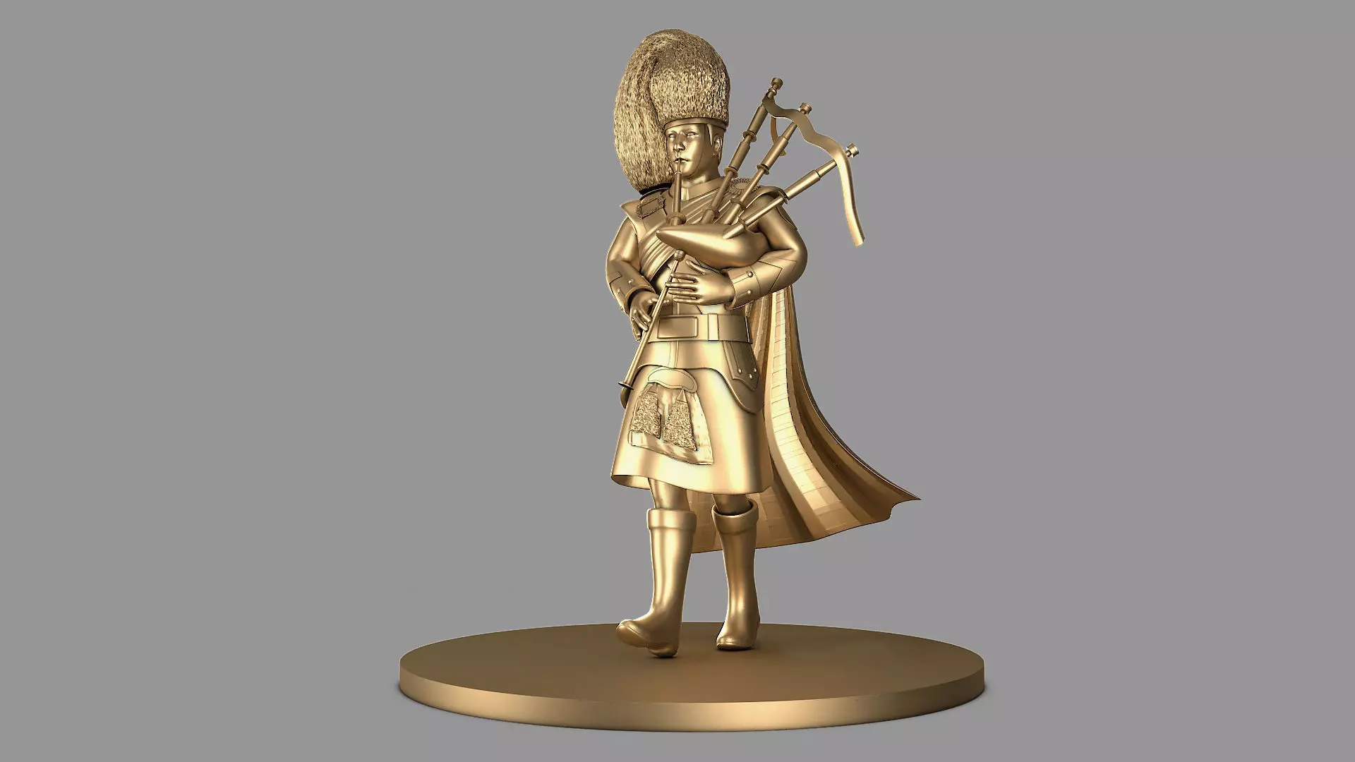 Bagpiper 3D model Thin Man in Gold Color  3D model_0