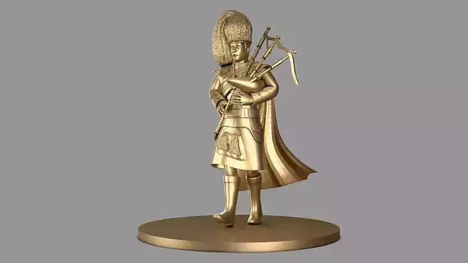 Bagpiper 3D model Thin Man in Gold Color 