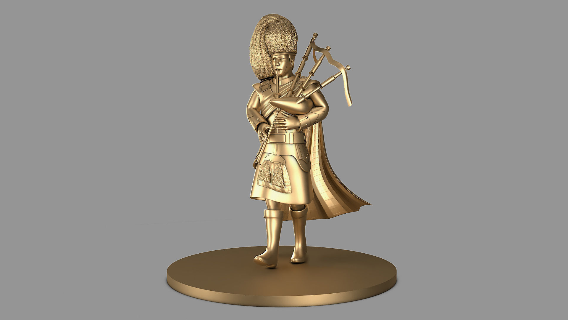 Bagpiper 3D model Thin Man in Gold Color  3D model_3