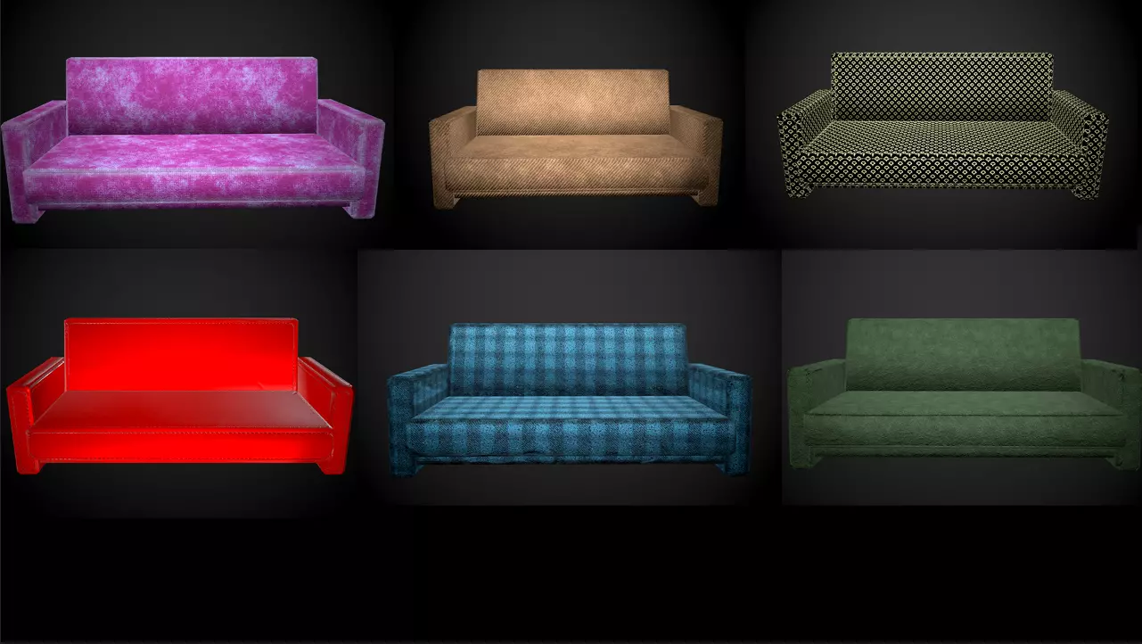 Sofa 6 texture options low and high poly Low-poly 3D model_0