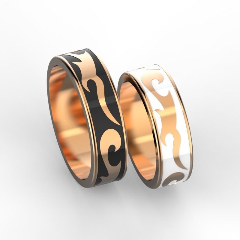 Wedding bands with enamel 3D print model_1