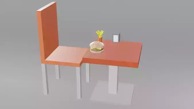 Low polly fast food restaurant table and chair