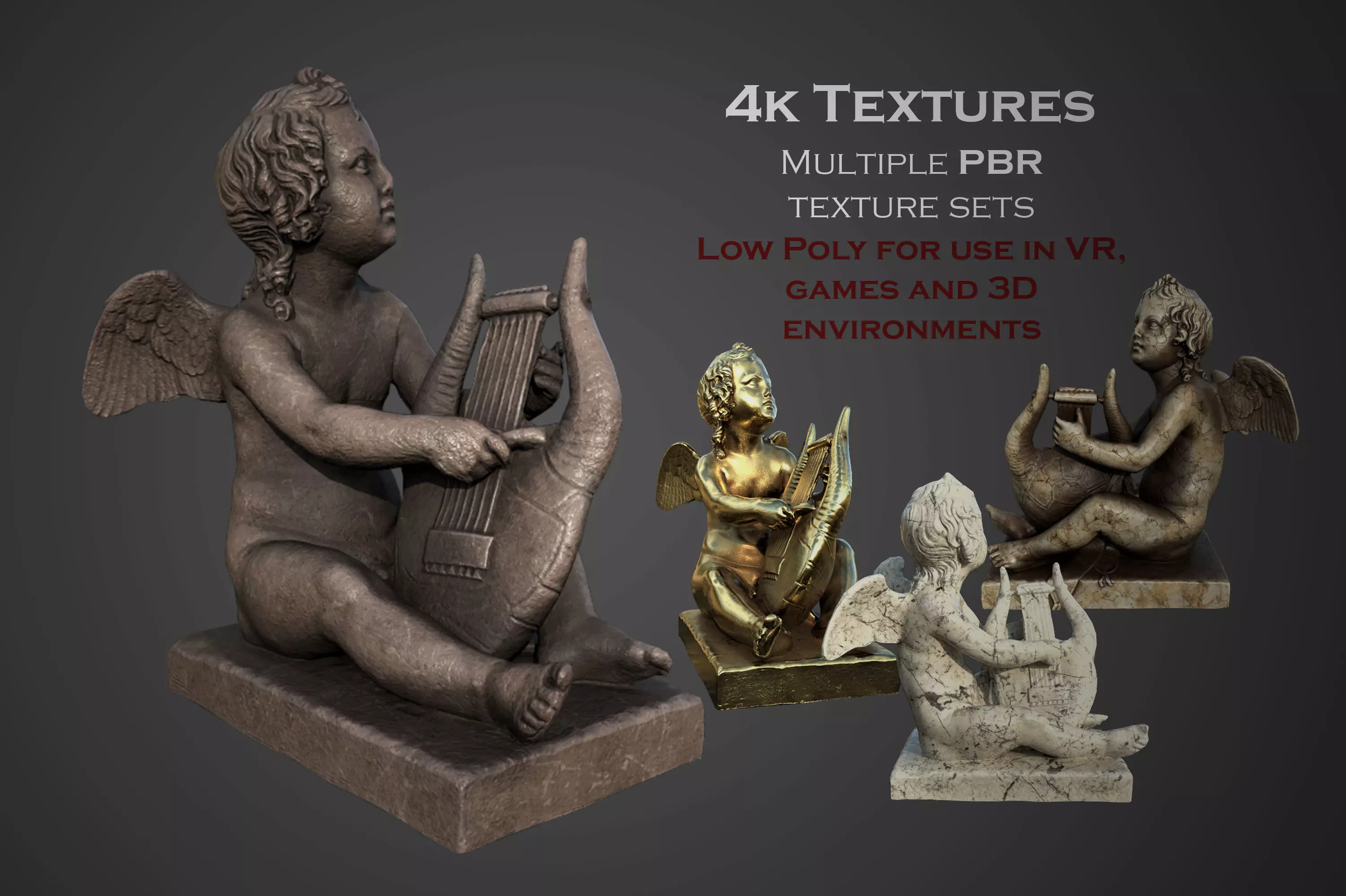 Statue of Cupid 3 Low-poly 3D model_0