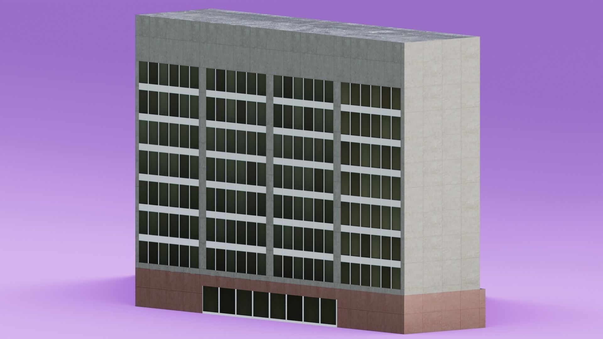 Long Rectangular Office Building Low-poly 3D model_3