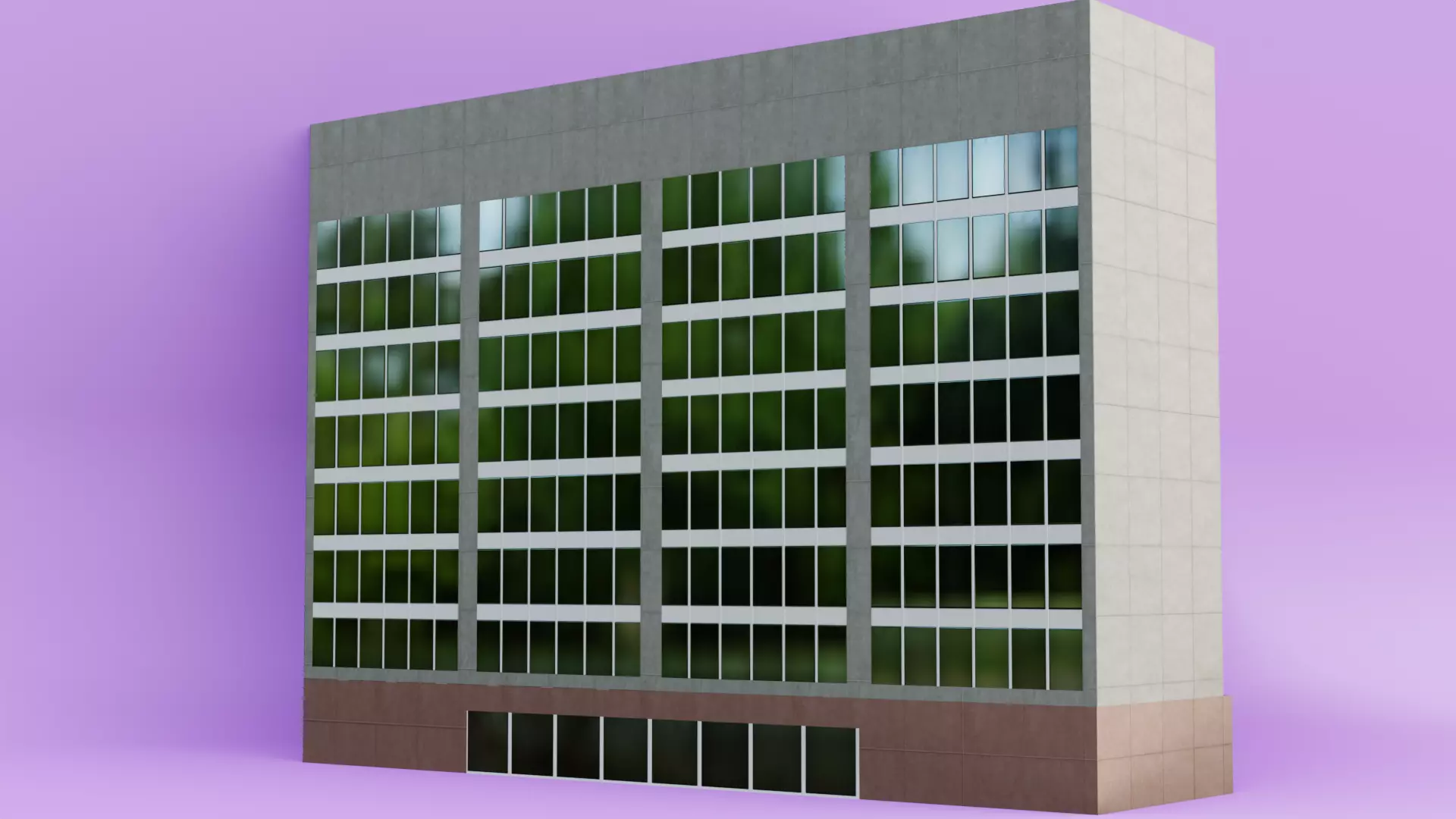 Long Rectangular Office Building Low-poly 3D model_0