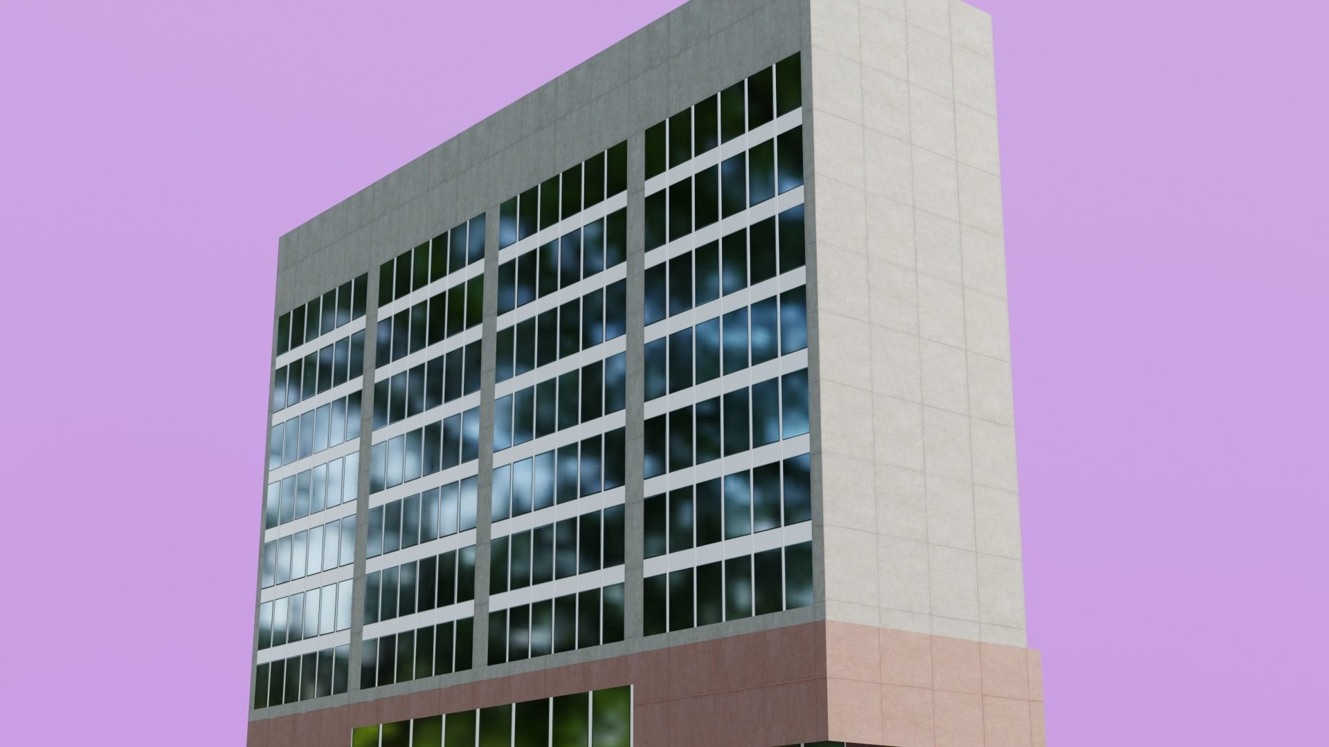 Long Rectangular Office Building Low-poly 3D model_4