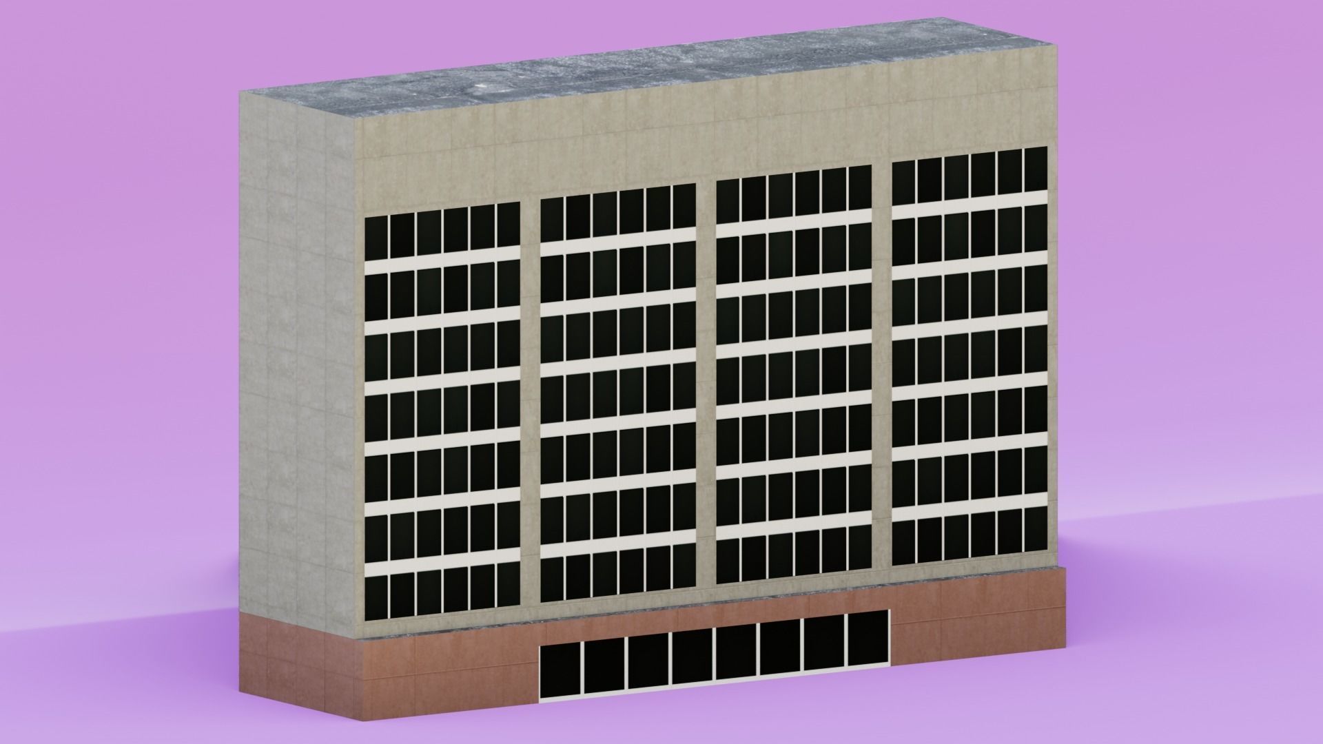 Long Rectangular Office Building Low-poly 3D model_5