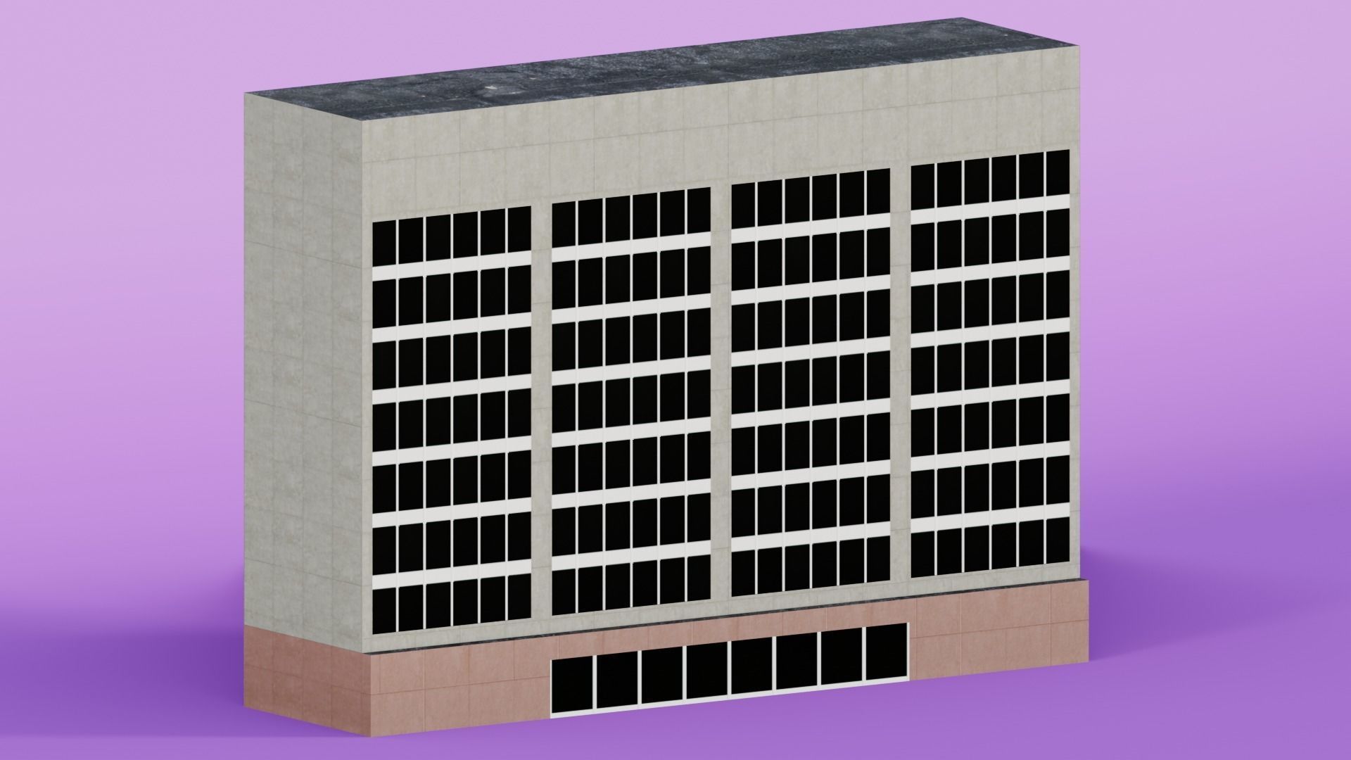Long Rectangular Office Building Low-poly 3D model_1