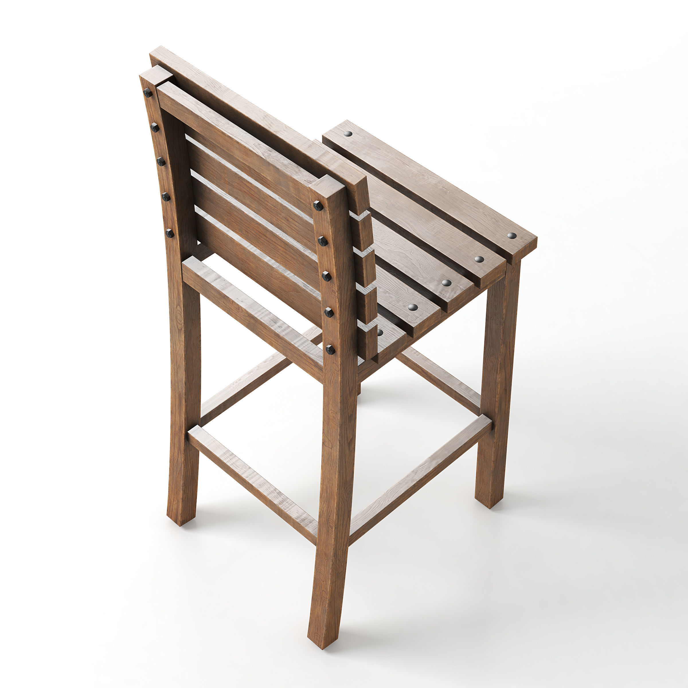 Tall Wooden Chair 3D model_4