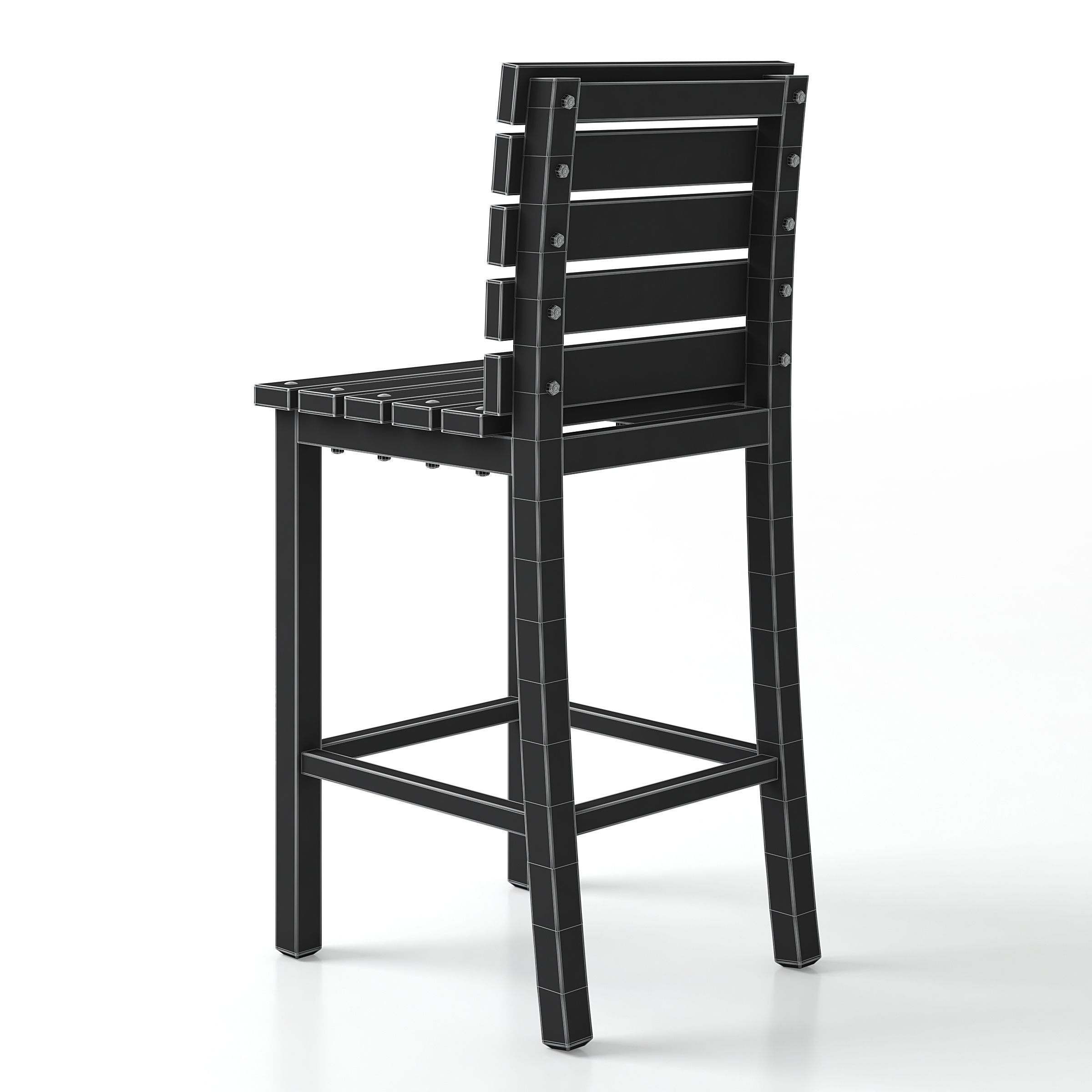 Tall Wooden Chair 3D model_7