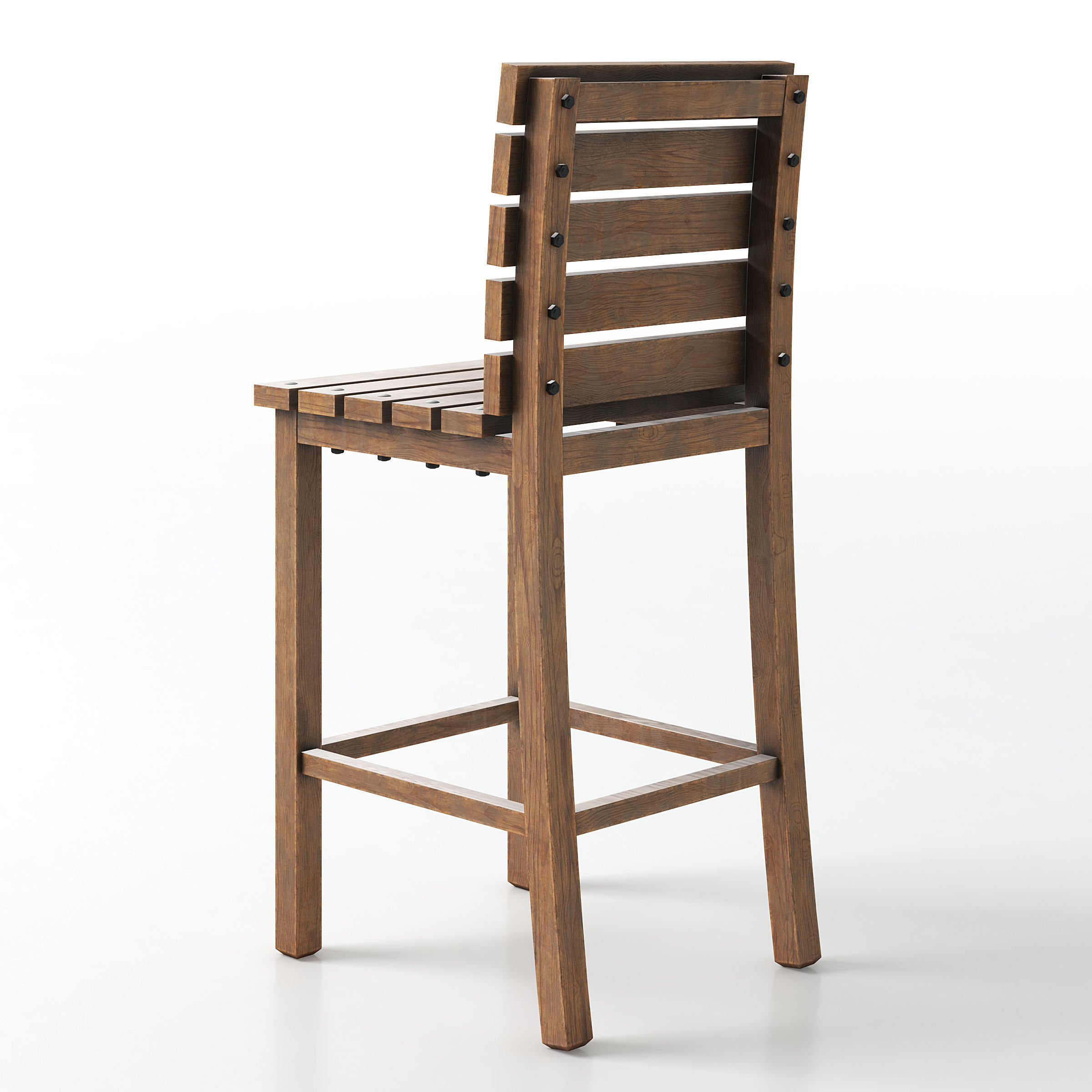 Tall Wooden Chair 3D model_2