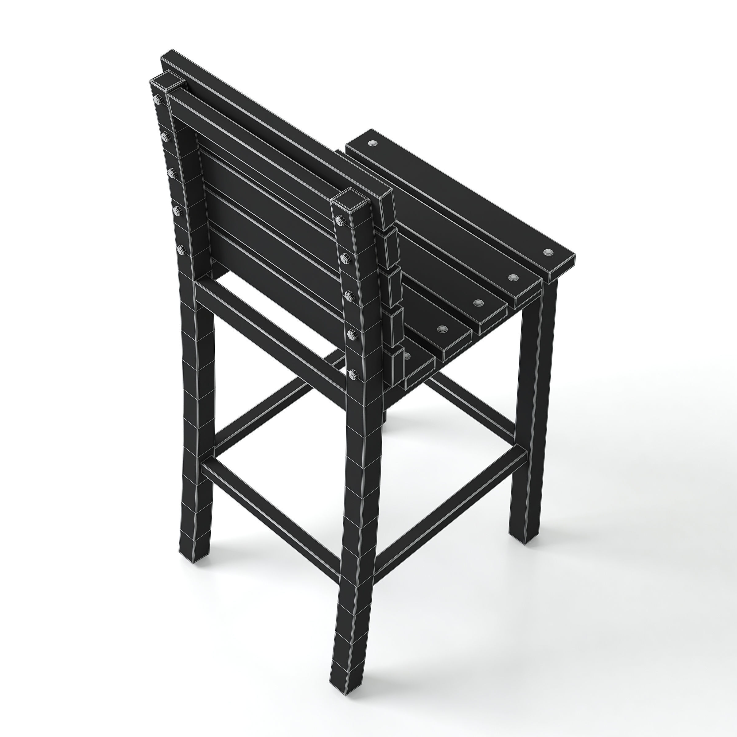 Tall Wooden Chair 3D model_9