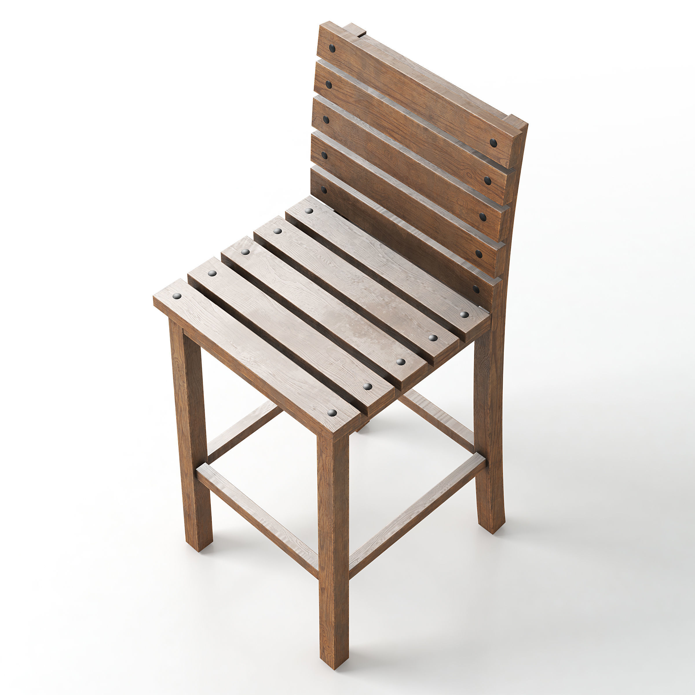 Tall Wooden Chair 3D model_3