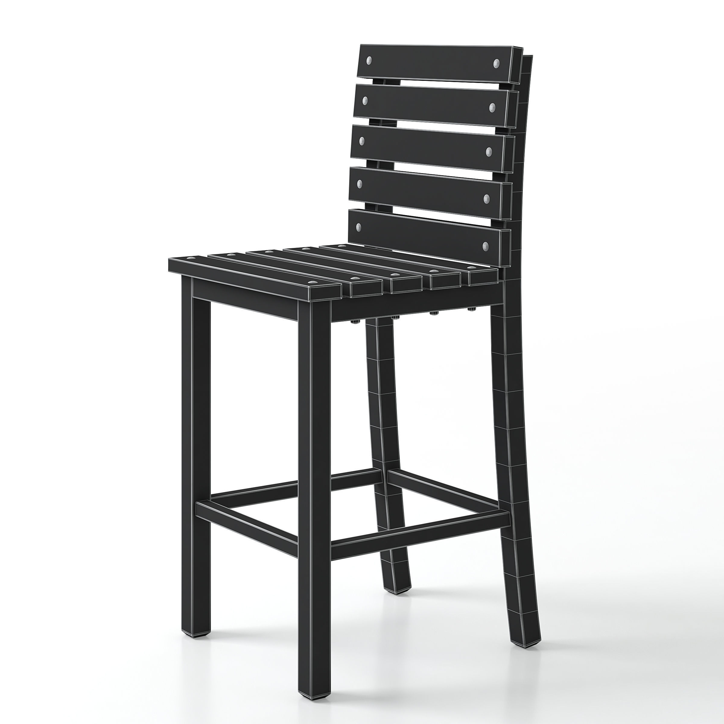 Tall Wooden Chair 3D model_5
