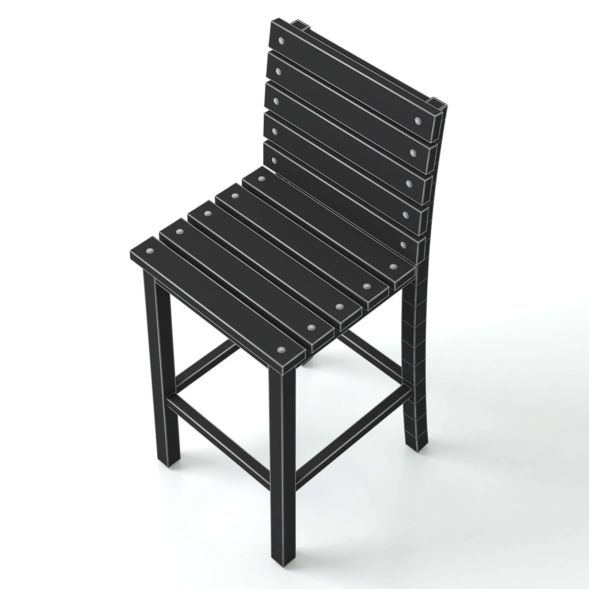 Tall Wooden Chair 3D model_8