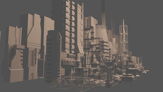 100 SCI-FI KITBASH SET Low-poly 3D model