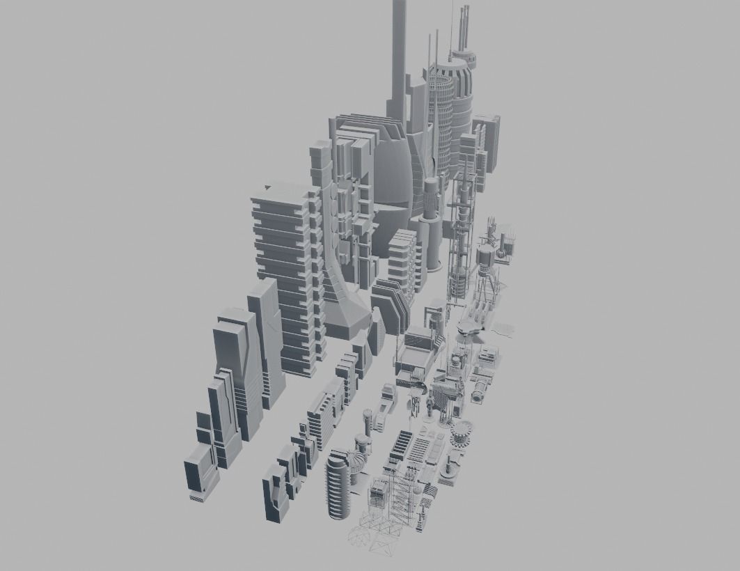 100 SCI-FI KITBASH SET Low-poly 3D model_18