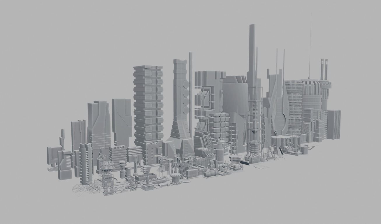 100 SCI-FI KITBASH SET Low-poly 3D model_19