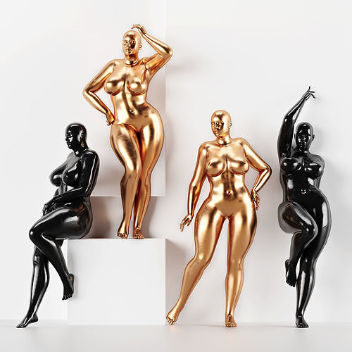 Black and Gold plus size female mannequin 4 Pose Await 3D model