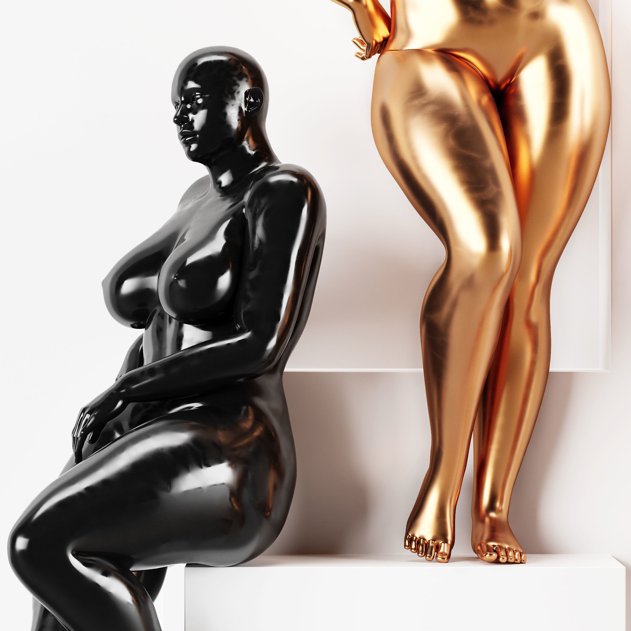 Black and Gold plus size female mannequin 4 Pose Await 3D model_3
