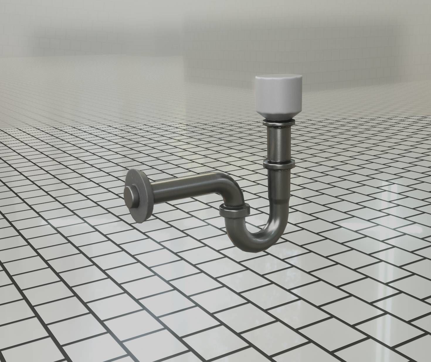 Metal Sink Siphon Low-poly 3D model_1