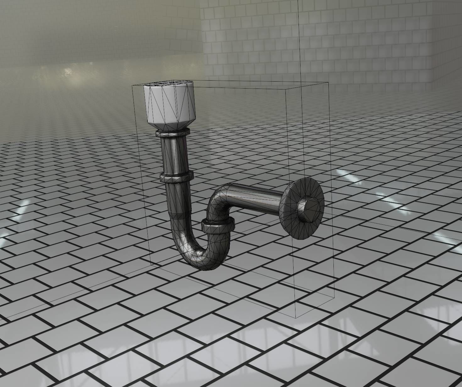 Metal Sink Siphon Low-poly 3D model_3