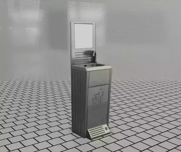 Public Metal Sink - 43 - with Mirror and Waste-Bin