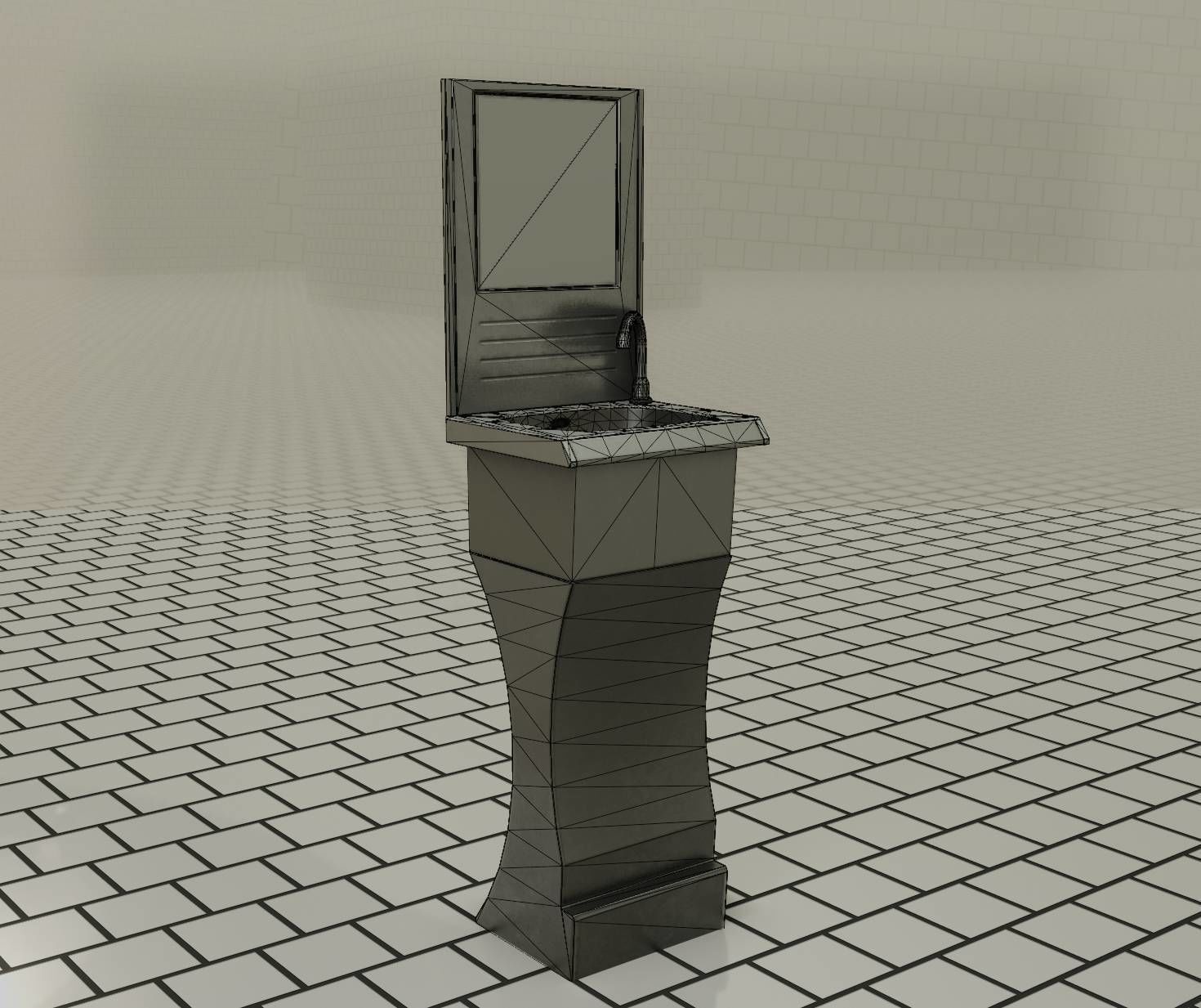 Public Metal Sci-Fi Sink - 40 - with Mirror Low-poly 3D model_83