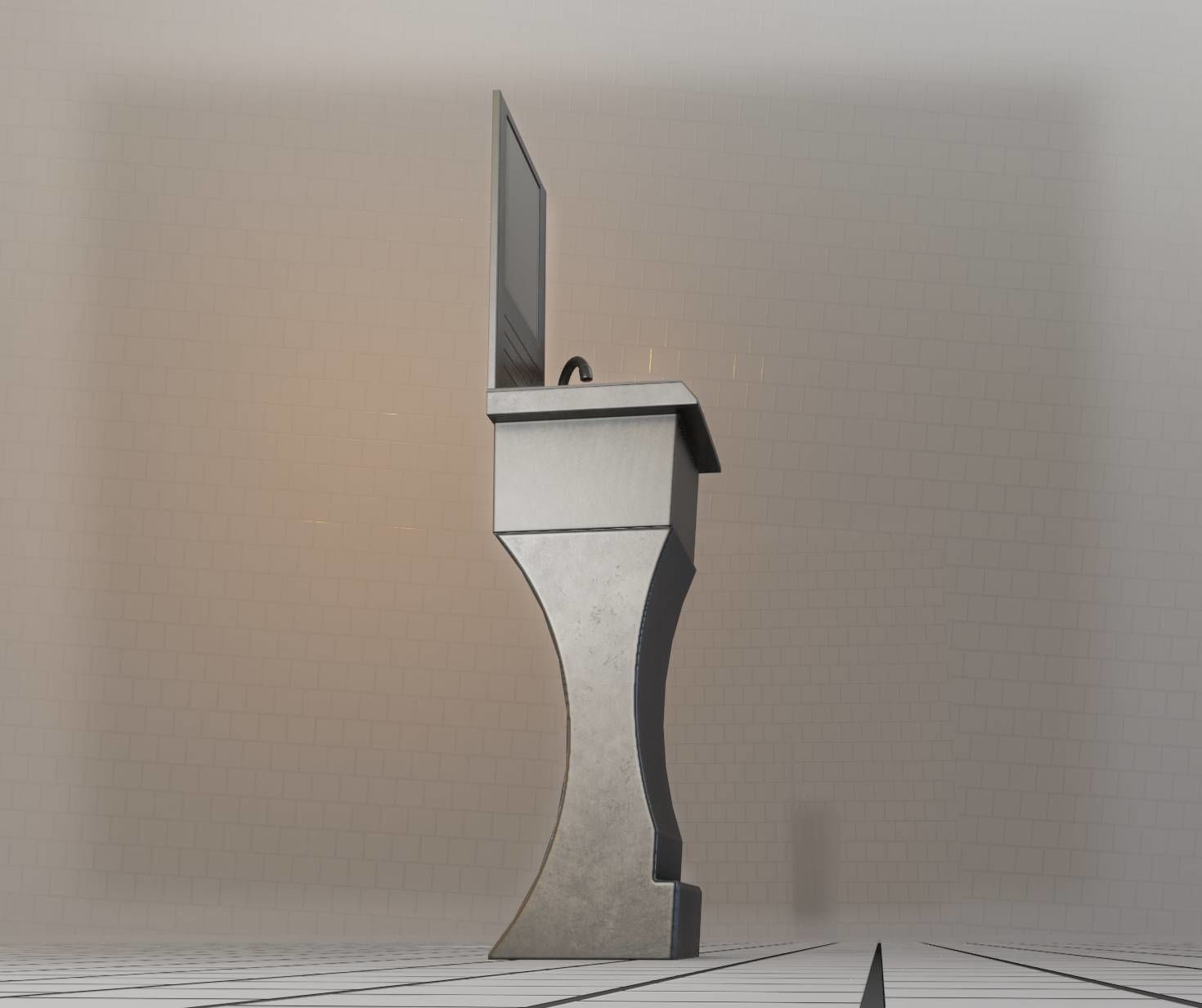 Public Metal Sci-Fi Sink - 40 - with Mirror Low-poly 3D model_62