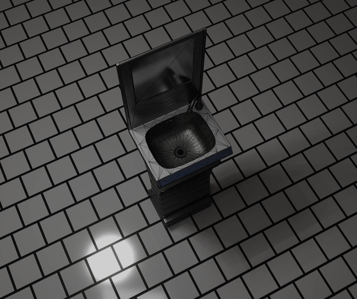 Public Metal Sci-Fi Sink - 40 - with Mirror Low-poly 3D model_39
