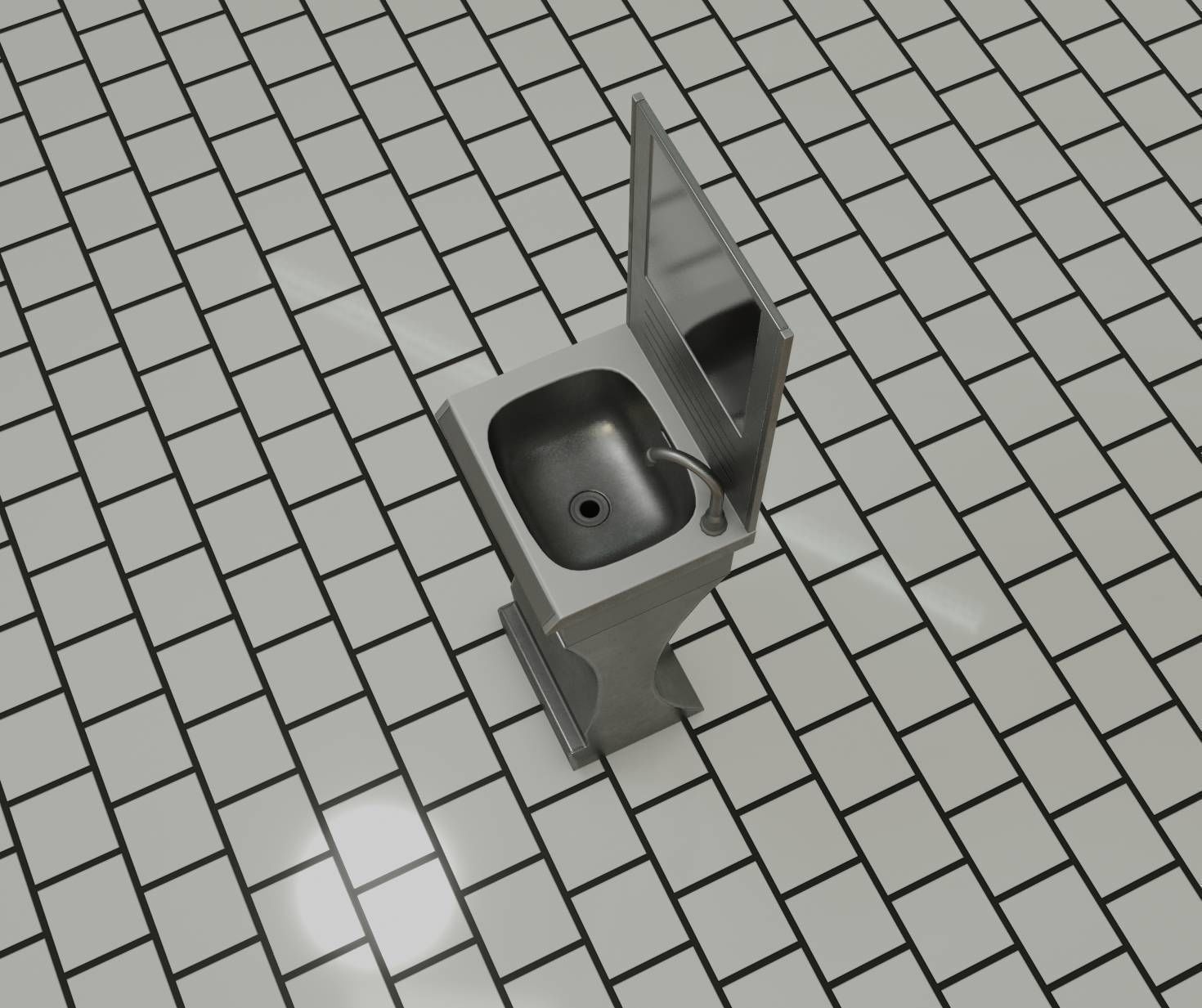 Public Metal Sci-Fi Sink - 40 - with Mirror Low-poly 3D model_99