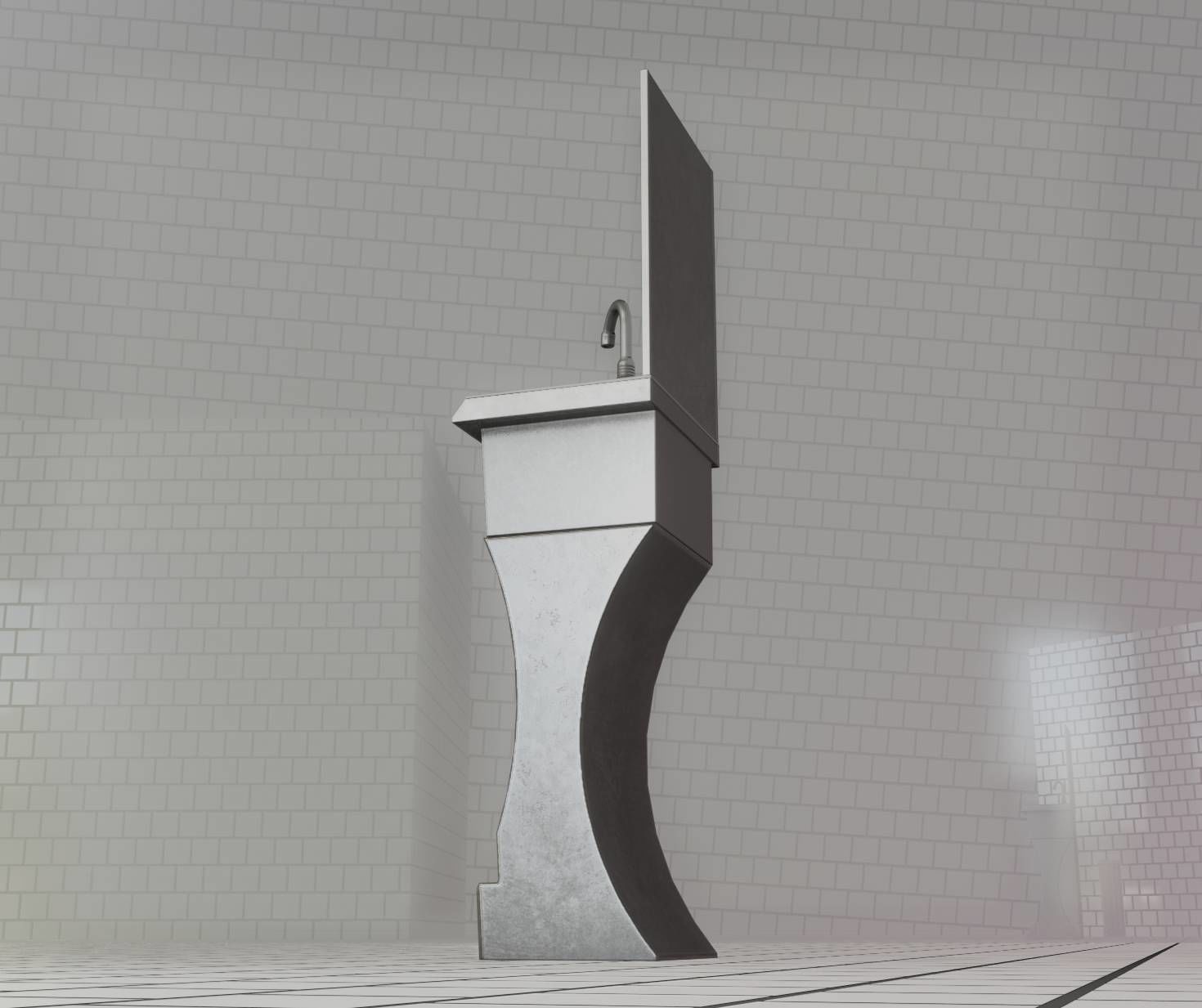 Public Metal Sci-Fi Sink - 40 - with Mirror Low-poly 3D model_58