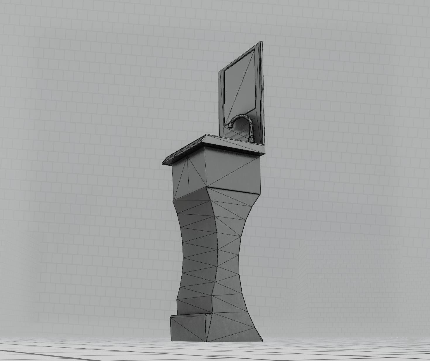 Public Metal Sci-Fi Sink - 40 - with Mirror Low-poly 3D model_90