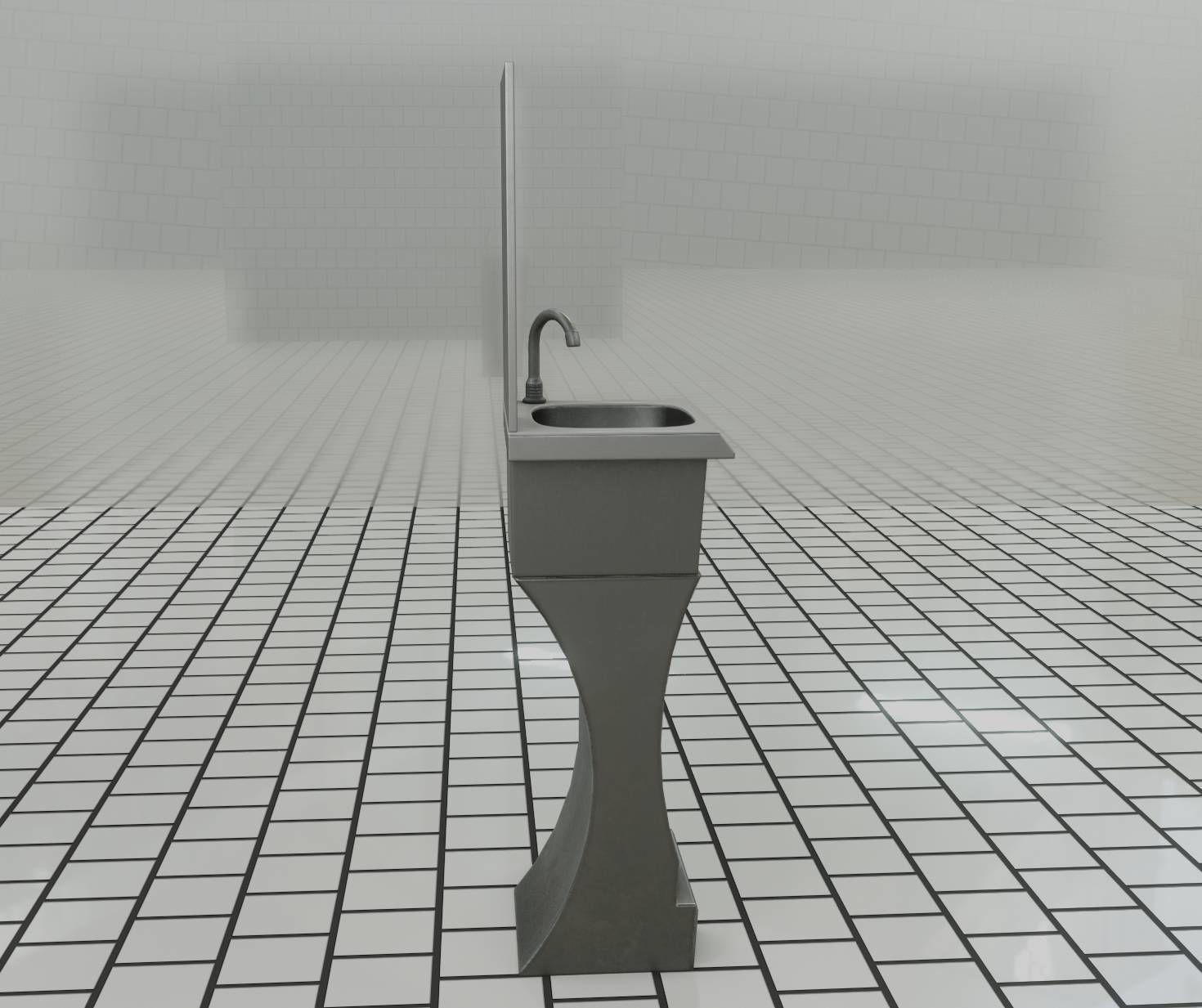 Public Metal Sci-Fi Sink - 40 - with Mirror Low-poly 3D model_53