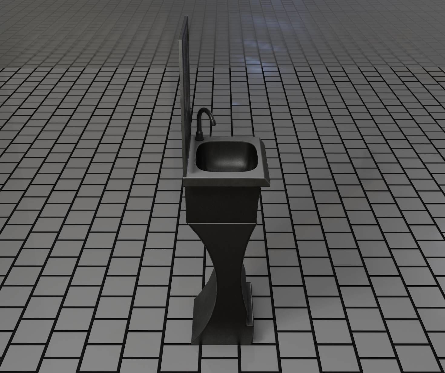 Public Metal Sci-Fi Sink - 40 - with Mirror Low-poly 3D model_41