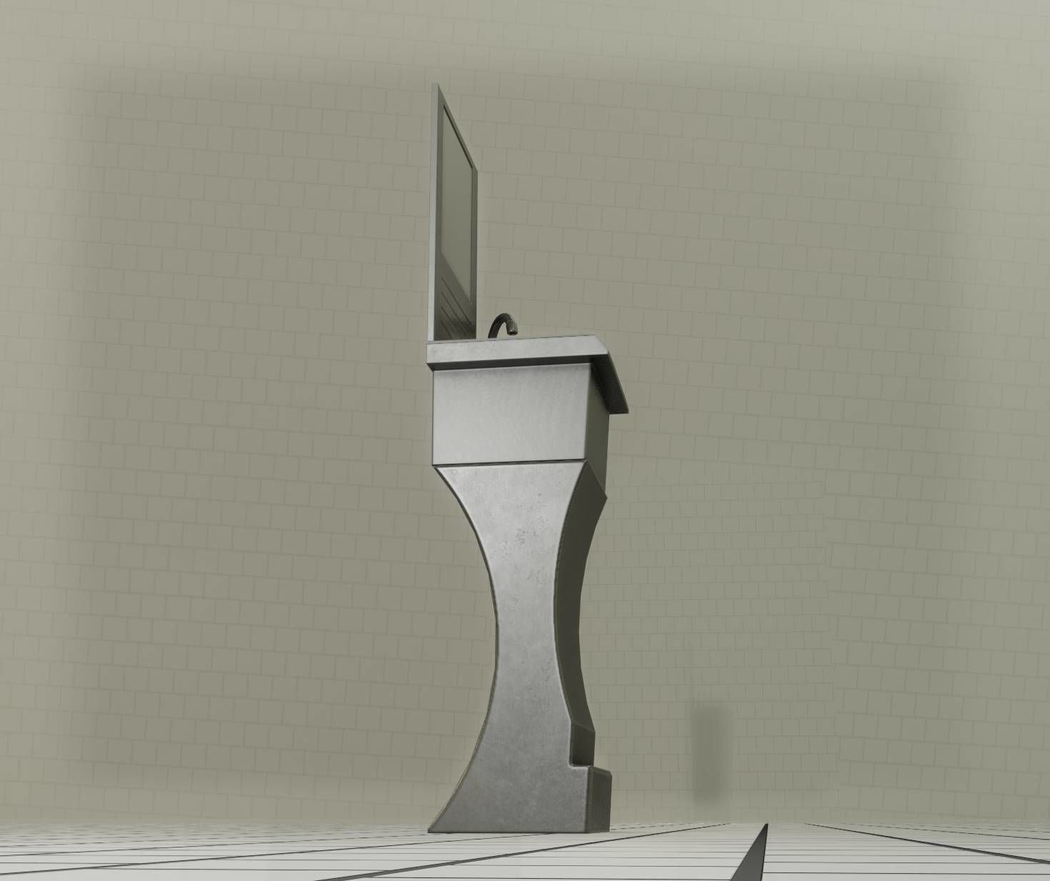 Public Metal Sci-Fi Sink - 40 - with Mirror Low-poly 3D model_93