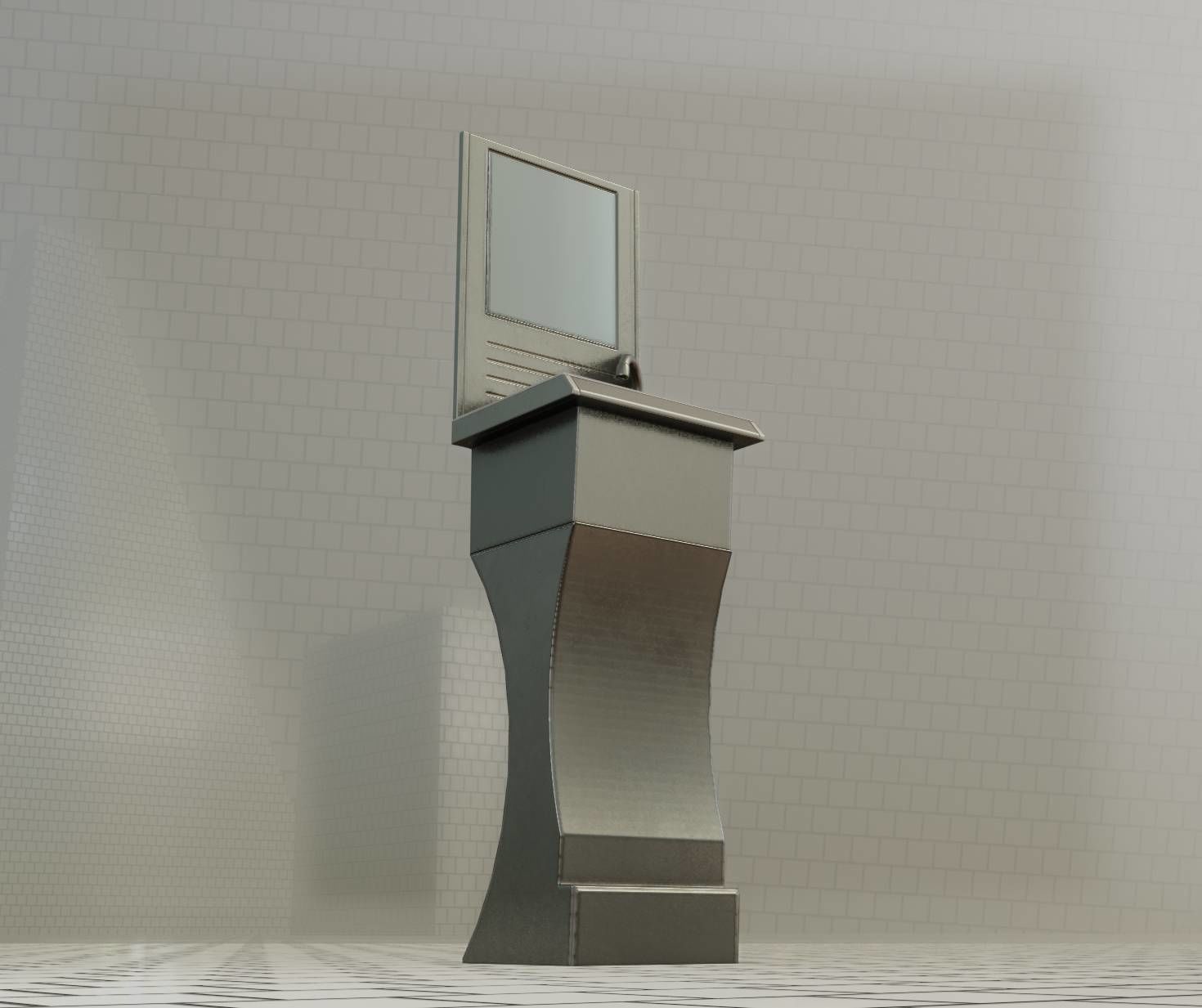 Public Metal Sci-Fi Sink - 40 - with Mirror Low-poly 3D model_31