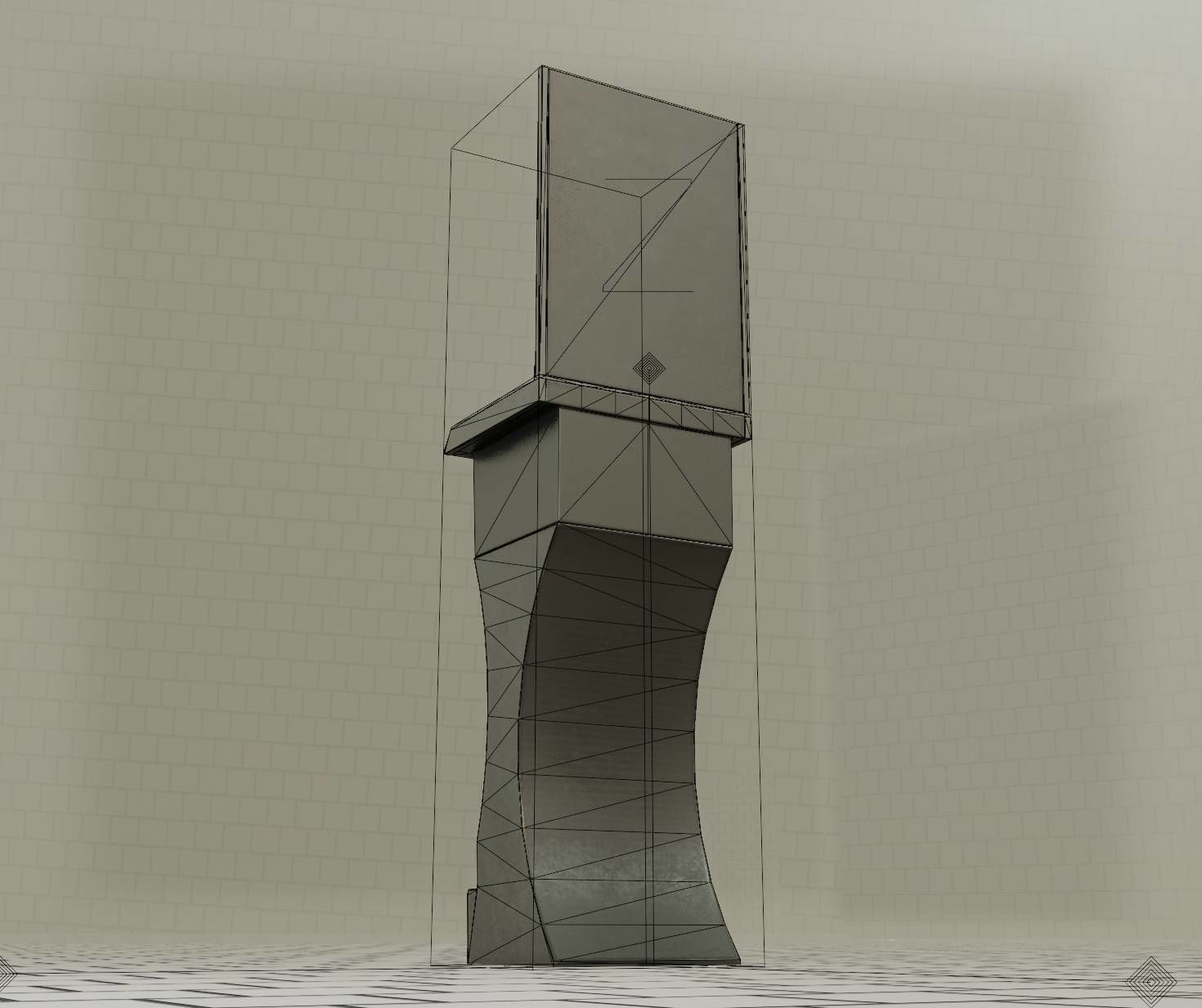 Public Metal Sci-Fi Sink - 40 - with Mirror Low-poly 3D model_27