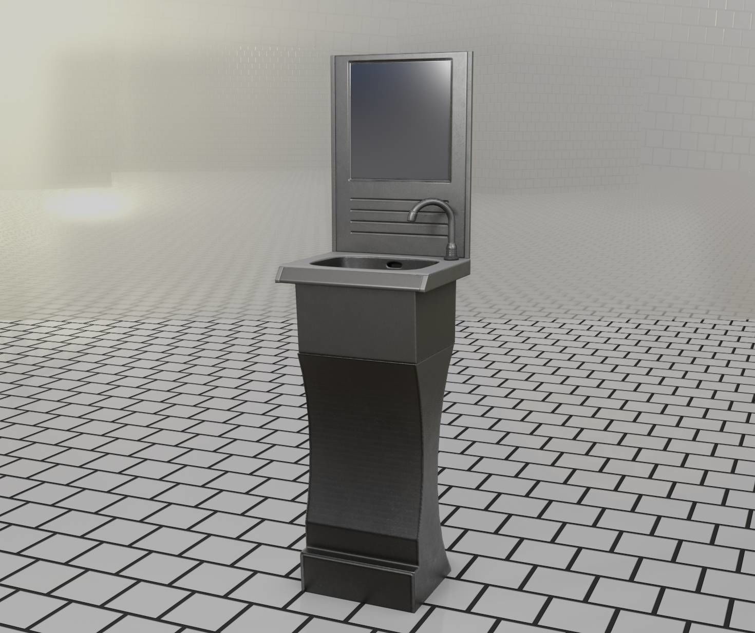 Public Metal Sci-Fi Sink - 40 - with Mirror Low-poly 3D model_82